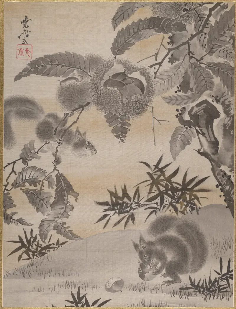 Squirrels Gathering Chestnuts by Kawanabe Kyôsai