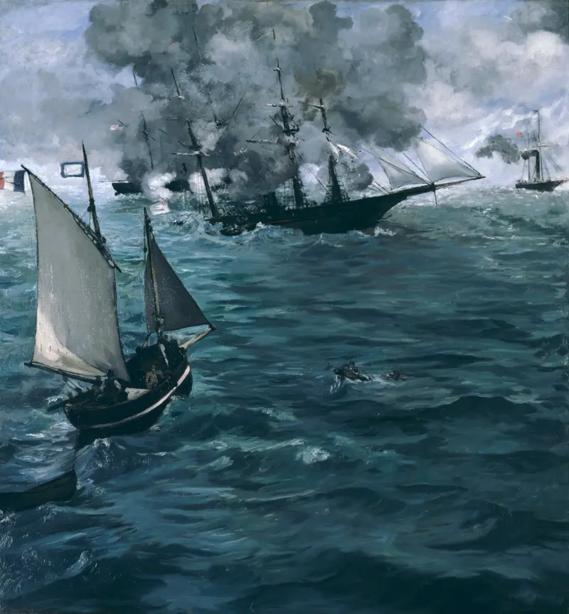 Édouard Manet's painting depicts the battle between the USS Kearsarge and CSS Alabama.