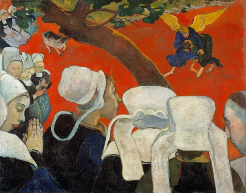 A vivid depiction of Breton women in prayer, conjuring a vision of Jacob wrestling the Angel.